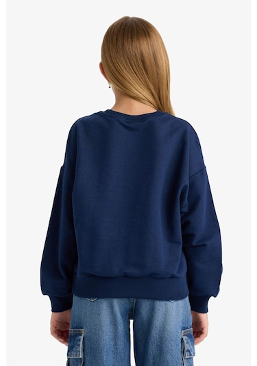 Defacto Kız Çocuk Relax Fit Bisiklet Yaka Baskılı Sweatshirt E8894a825aunv241 Lacivert