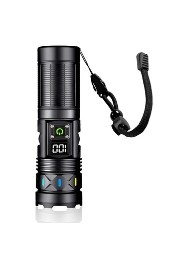 Bedotech Bd-5 30w Tg Led Alüminyum Alaşımlı Zoomlu Type-c Dijital Göstergeli Şarjlı El Feneri Çok Renkli