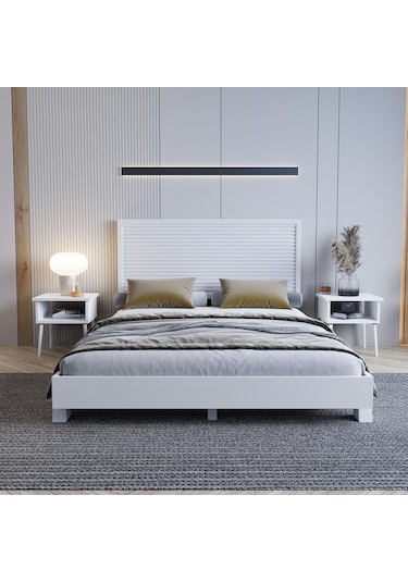 Alaz Model Beyaz Renk Çam Ahşap Karyola Ve İki Komodin Set Yatay -302 160 x 200 CM Alaz Model Beyaz Renk Çam Ahşap Karyola Ve İki Komodin Set Yatay -302 160 x 200 CM