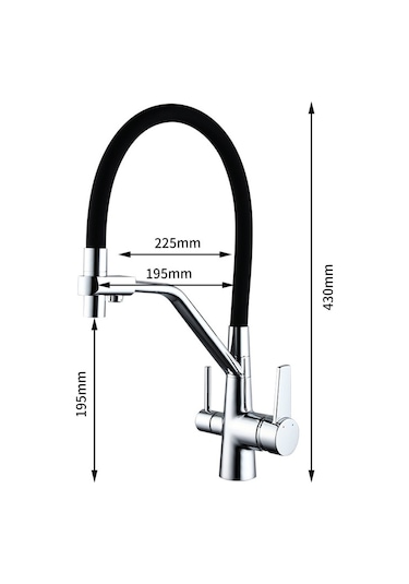 Mutfak Eviye Bataryası Dual Flow Su Arıtma Çıkışlı Siyah Krom B13