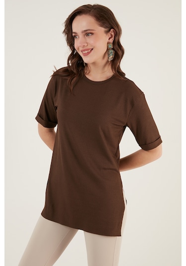 Lela Oversize Bisiklet Yaka Yırtmaç Detaylı Bayan Bluz 5863683 Kahve Lela Oversize Bisiklet Yaka Yırtmaç Detaylı Bayan Bluz 5863683 Kahve