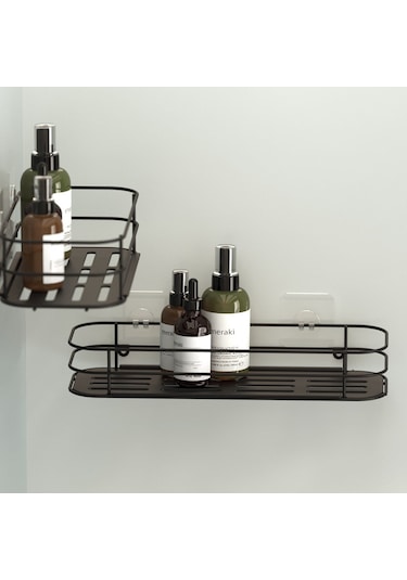 TEKNOTEL YAPIŞKANLI BANYO&MUTFAK RAFI MAT SİYAH SET ST122-3 Çok Renkli