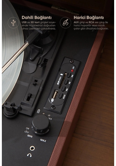 Fressi Dahili Hoparlörlü Pikap Müzik Kutusu Usb+rca+bluetooth Fr-p101 Zenitte Kahverengi