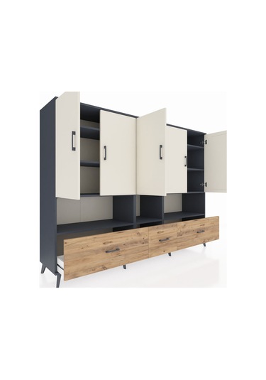 Hyperion Dolap 12 Raflı 3 Çekmeceli 5 Kapaklı 220x44x163 Antrasit Antrasit-aytaşı/çam