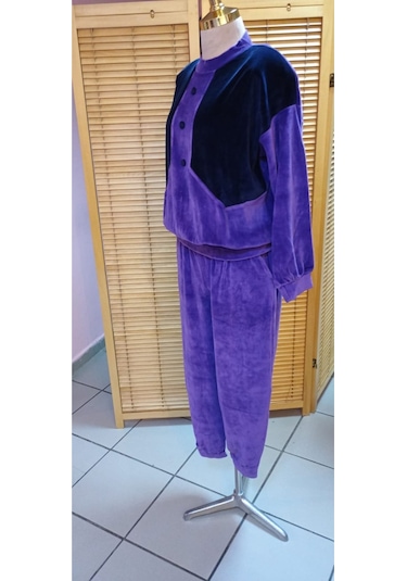 Mor Kadife Eşofman Takımı Siyah