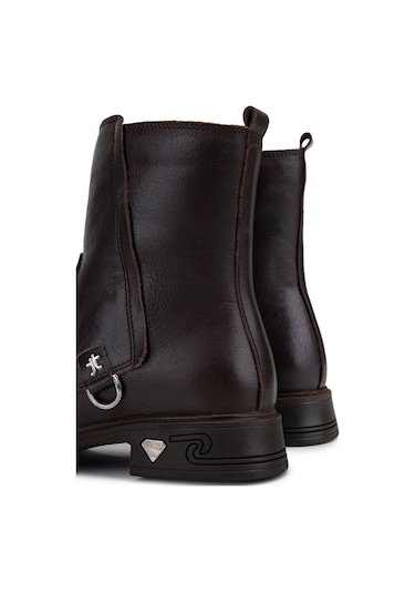 Tamer Tanca Kadın Hakiki Deri Kahverengi Topuklu Bot 1065 3450 Bn Bot Sk25-26 Kahve Dr Kahverengi