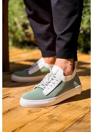 Yeşil Triko Yüksek Taban Bağcıklı Günlük Erkek Ayakkabısı Yeşil