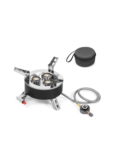 Mufunye Kamp Gazlı Ocak, 6800w, Katlanabilir 3 Ocağı Ve Piezo İğneli - Kamp, Yürüyüş, Piknik Ve Acil Durumlar İçin Siyah