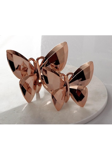 Akrilik Kristal Kesim 2'li Biblo Kelebek Bronz 12 Cm X 14 Cm