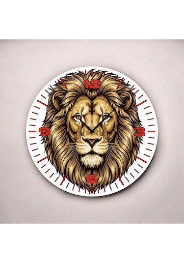 Renkli Baskı Aslan Desenli Sayılı Hediyelik Ahşap Sessiz Duvar Saati 50cm ÇOk Renkli