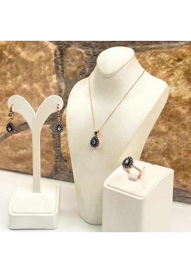 Elmas Montür Rosegold Damla Gümüş Set Takım Rose Gold