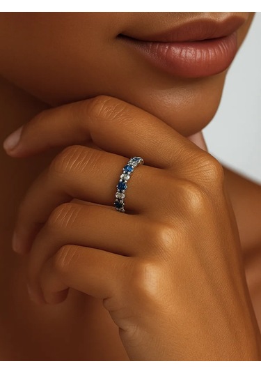 Lapshov 925 Ayar Gümüş Sapfir Taşlı Yüzük 11221097 Mavi