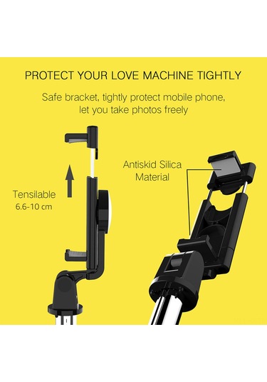 Kangvka K10 Çelik Ayarlanabilir Selfie Çubuğu - 360 Döner Telefon Tutucu, 7.64-27.6 İn Uzunluk Aralığı, Siyah Siyah