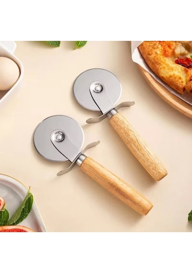 Mybru Paslanmaz Çelik Ahşap Saplı Pizza Ve Hamur Kesici