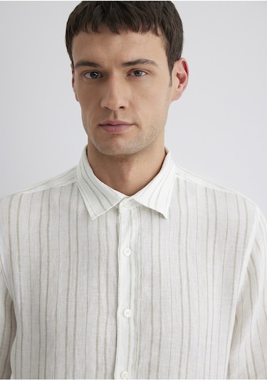 Mavi - Çizgili Yeşil Gömlek 0211525-71481 Yeşil