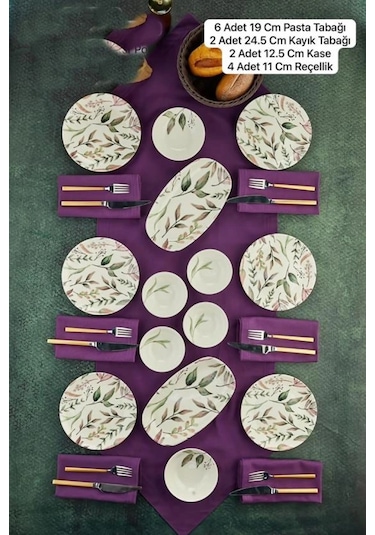Cooker Ckr4259 Yaprak Desenli Beyaz Porselen Kahvaltı Seti 14 Parça Çok Renkli
