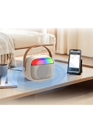 Lenyes S227 Rgb Işıklı Askılı Mikrofonlu Bluetooth Speaker Hoparlör V5.3 Bej