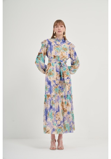 Ftz İpek Şifon Elbise Mor 31038 Mor