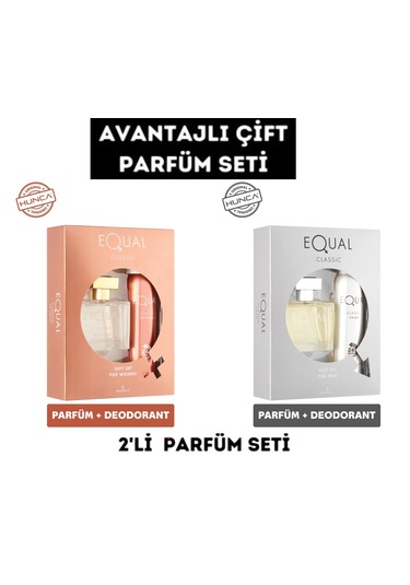 Classic Avantajlı Çift Parfüm Seti Parfüm 75 Ml K + 75 Ml E + 2 Adet Deodorant 150 Ml Fresh