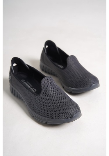 Kadın Fileli Bez Yazlık Spor Babet Koyu Gri