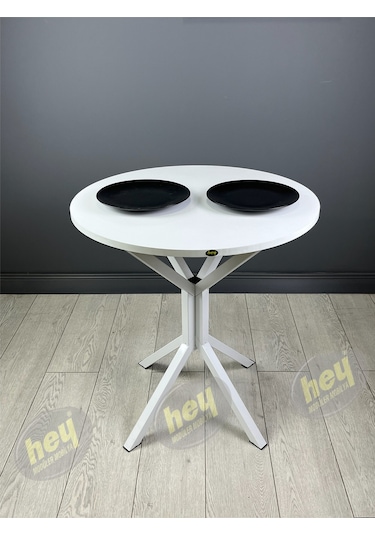 Pars 2 Kişilik Yuvarlak Mutfak Yemek Masası Takımı 2+1 Beyaz Kazayağı Kumaş 70 Cm Beyaz-kazayağı