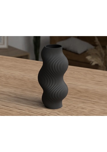 3d Baskı Dalgalı Tasarım Dekoratif Vazo Modern Masa Üstü Dekor 18cm Siyah