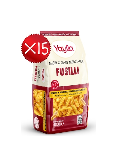 Yayla Mısır Ve Sarı Mercimek Fusilli Makarna 400 G X15