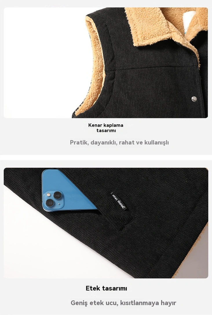 Sonbahar Ve Kış Polar Yelek, Düz Renk Erkek Yeleği, Dik Yaka Yelek Siyah