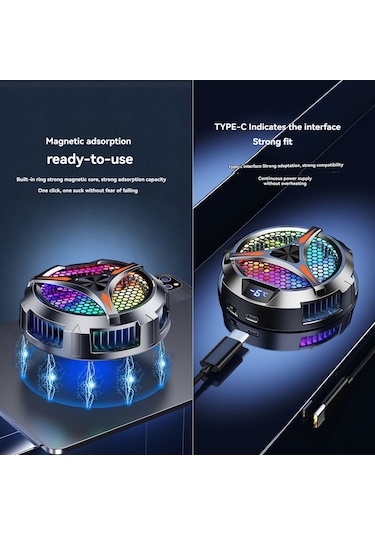 Tenfowee X42 Manyetik Soğutucu - Geniş Alanlı Hızlı Soğutma, Led Sıcaklık Göstergeli Tablet Soğutma Sistemi Siyah