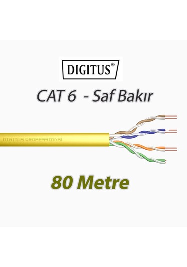 Digitus Cat6 Saf Bakır U-utp Data Kablosu Lszh Low Smoke Zero Halogen Sarı 80 Mt