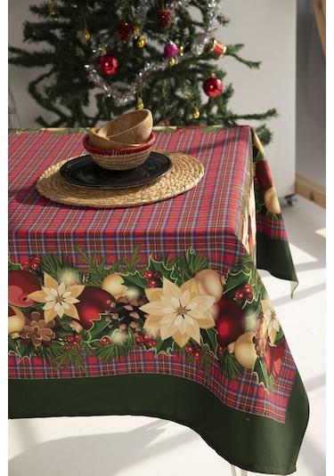 Ays Home Kırmızı Top Desen Yılbaşı Masa Örtüsü