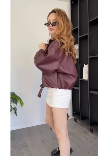 Prifaldi Premium Oversiz Bomber Deri Ceket Bordo