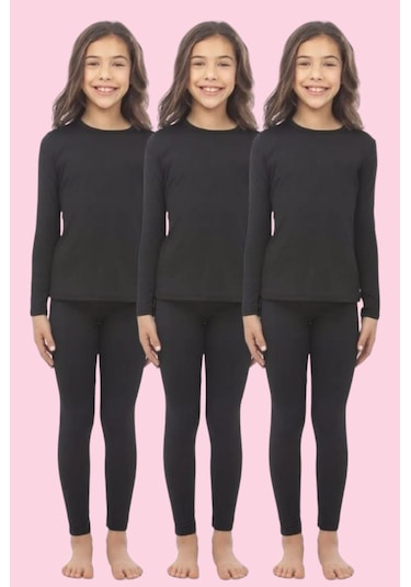 Tezzgelsin Kız Çocuk 3'lü Termal Alt Üst İçlik Takımı Siyah