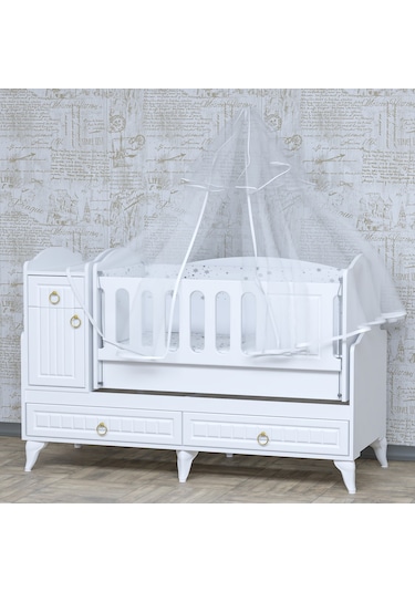 Garaj Home Sude Membran Beyaz Asansörlü Beşik Yatak Ve Uyku Seti Beyaz