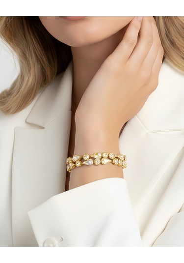 Eva Takı Store Geometrik Damla Çiçek Model Gold Renk Bileklik Altın