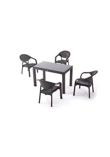 Camlı Masa Takımı 4 Adet Bambu Pro Sandalye 70x120 Cm Acı Kahve