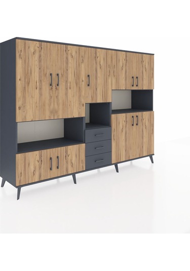 Hyperion Dolap 13 Raflı 3 Çekmeceli 9 Kapaklı 220x44x163 Antrasit Antrasit-çam/antrasit