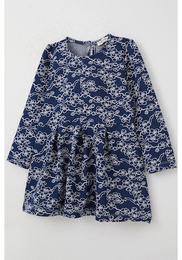 Breeze Kız Çocuk Uzun Kollu Elbise Çiçek Desenli 1.5-5 Yaş, Lacivert Lacivert