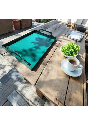 Willowhaven Yeşil Dekoratif Metal Tepsi Yaprak Desenli Dayanıklı İç Ve Dış Mekan Yeşil