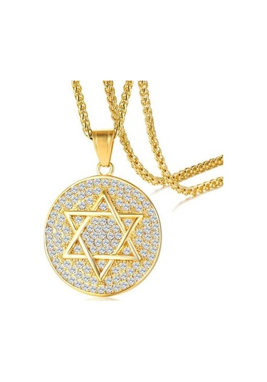 Altın Zincir Kolye Bayanlar Lüks Altı Sivri Yıldız Yuvarlak Zirkon Kolye Paslanmaz Çelik Moda Basit Kolye Takı Altın - Beyaz