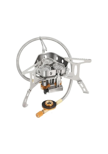 Rüzgar Geçirmez Gaz Sobası Kamp Sobası Rüzgar Geçirmez Üniforma Isıtma Taşınabilir Üç Çekirdekli Içi Boş Yürüyüş Fırın Seyahat İçin Gümüş