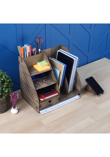 Focus Hexa Çekmeceli A4 Evrak Rafı Masaüstü Organizer Ceviz Renk
