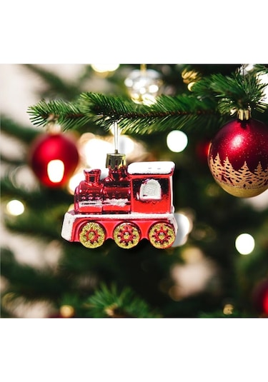 Yılbaşı Süsü 3'lü Tren Ev Kırmızı 6 Cm