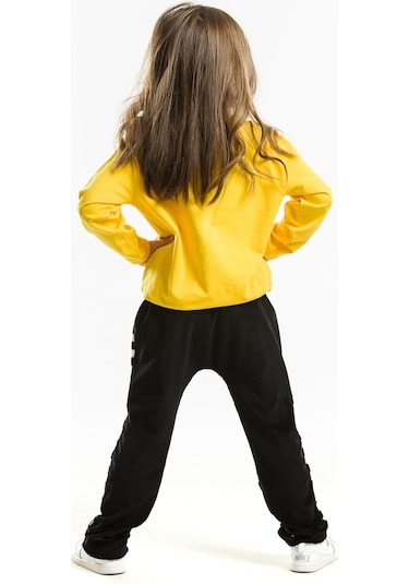 Denokids Bee Happy Kız Kadife Eşofman Takımı - Sarı - Siyah