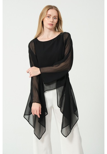 Şifon Detay Salaş Siyah Bluz Siyah