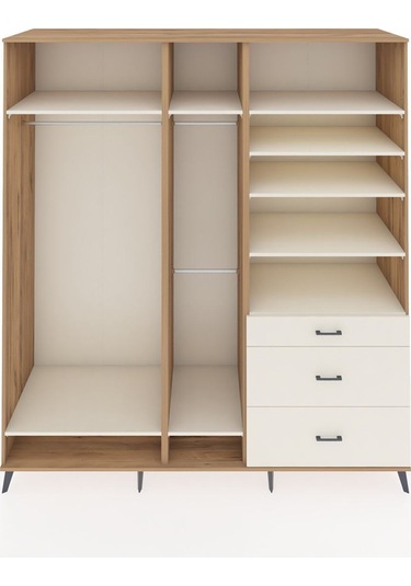 Kronos Dolap 9 Raflı 3 Çekmeceli 3 Askılı 220x59x243 Çam-aytaşı/aytaşı Aytası/aytası