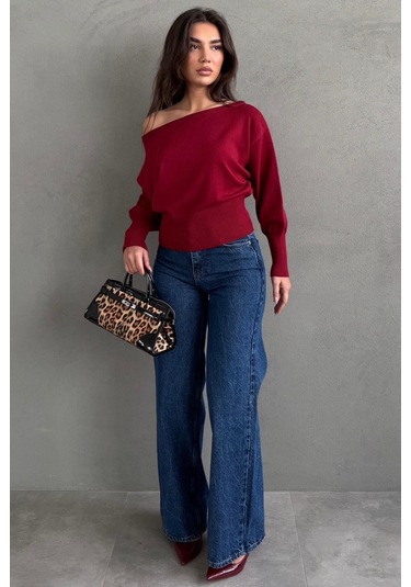 Madmext Kırmızı Ribbed Asimetrik Kesimli Kadın Kazak Mg2744
