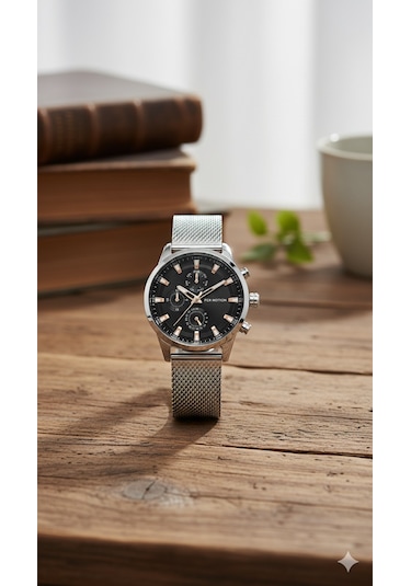 For Motion Erkek Kol Saati Gümüş Renk, Siyah Kadran - Fm.0218, 2 Yıl Garantili Gümüş