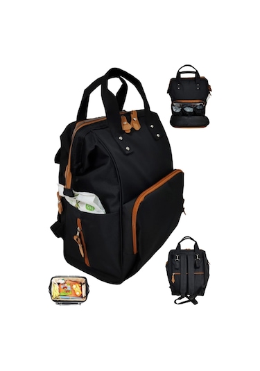 Bebek Bakım Çantası Organizatör Fonksiyonel Anne Bebek Bakım Sırt Çantası Taba Siyah Siyah - Taba