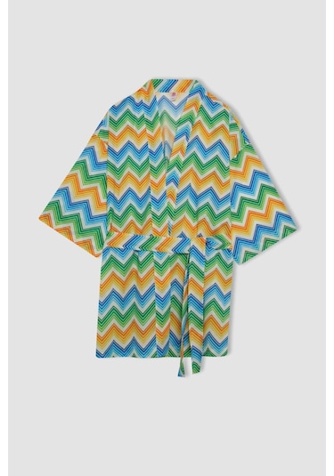 DeFacto Desenli Pamuklu Kimono-Fall in Love D0453AX24SMOG313 Turuncu